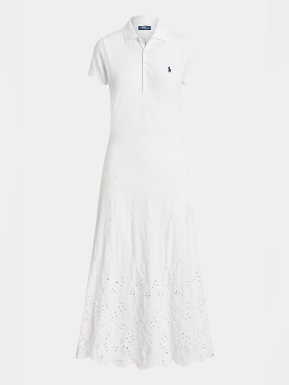 Polo Ralph Lauren Eyelet Detail Short Sleeve Stretch Cotton collared white Dress - Picture 7 of 15